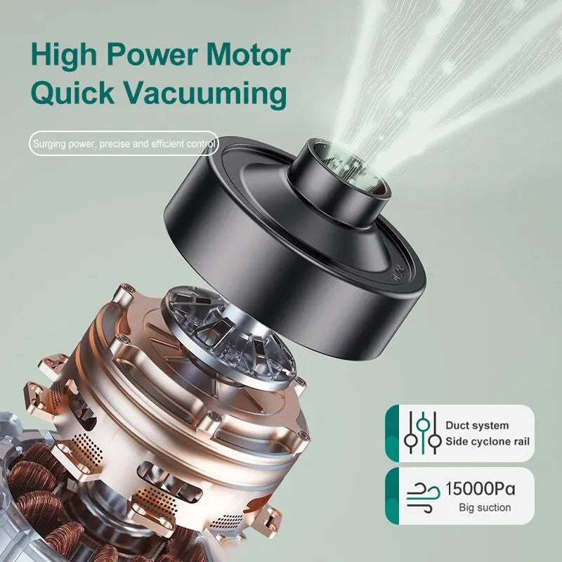 Aspirador de pó portátil multifuncional 15000pa, sucção poderosa, filtro hepa, sem fio, para piso de carro, doméstico