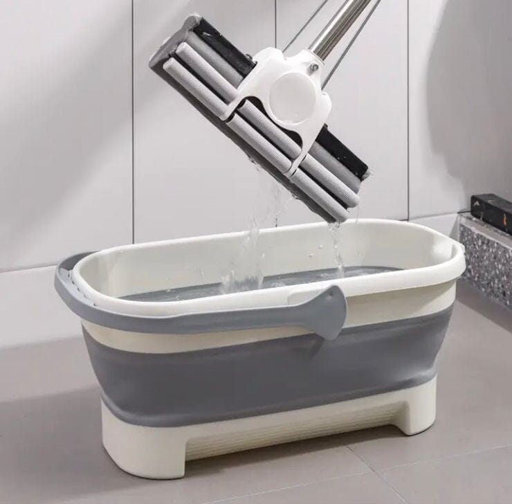 Esfregão Dobrável MaxMop©: Limpeza Fácil e Rápida! (Com Balde Incluso)