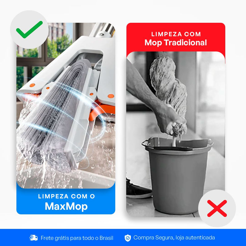 Esfregão Dobrável MaxMop©: Limpeza Fácil e Rápida! (Com Balde Incluso)